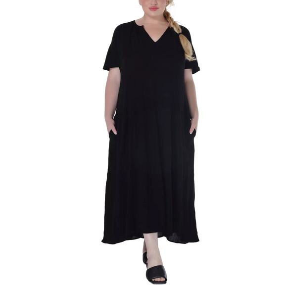 Raviya Ravyia Plus Size Short-Sleeve Textured Cover-Up Dress Black Size 3XL 0971 - Picture 1 of 3